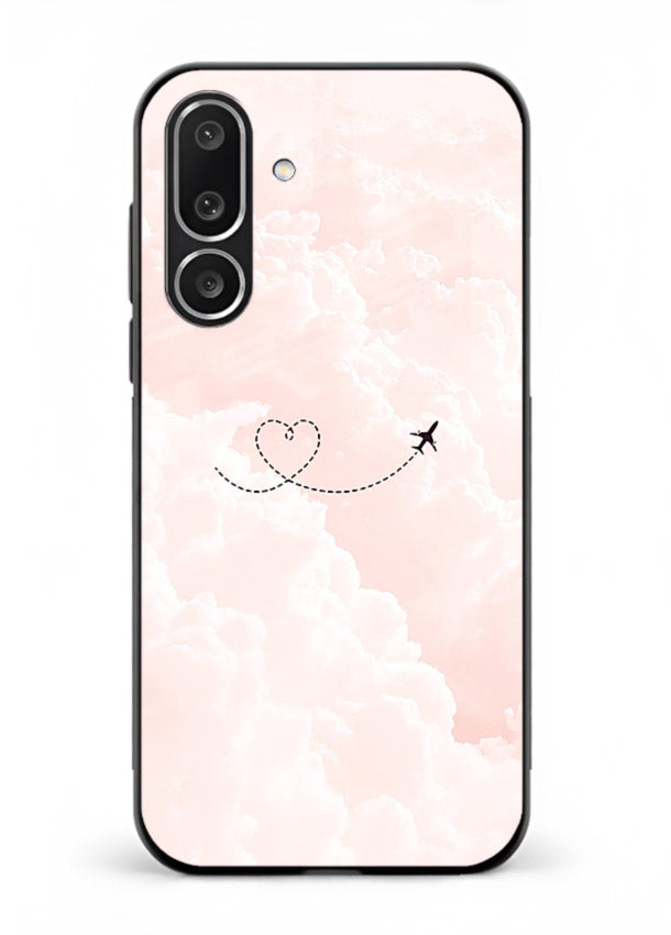 Heart Plane Clouds pink sky artwork Samsung M56 5G glass back cover