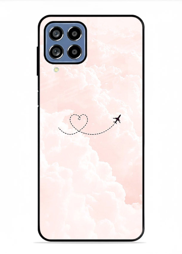 Heart Plane Clouds pink sky artwork Samsung M53 5G glass back cover