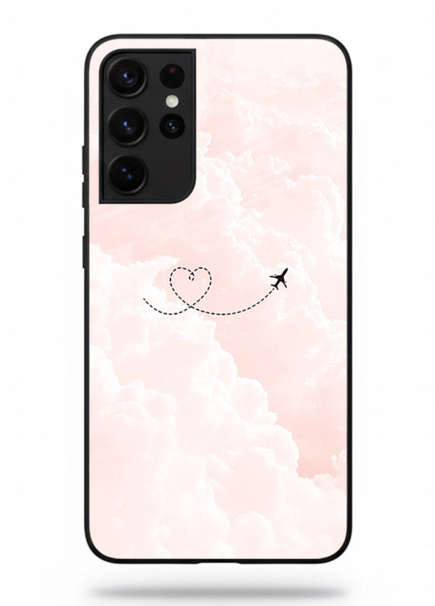 Heart Plane Clouds pink sky artwork Samsung S21 Ultra glass back cover