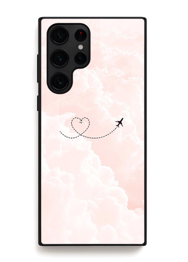 Heart Plane Clouds pink sky artwork Samsung S24 Ultra glass back cover