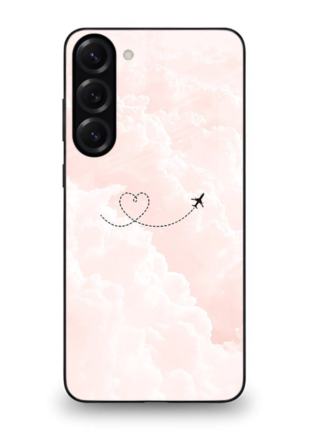 Heart Plane Clouds pink sky artwork Samsung S23 glass back cover