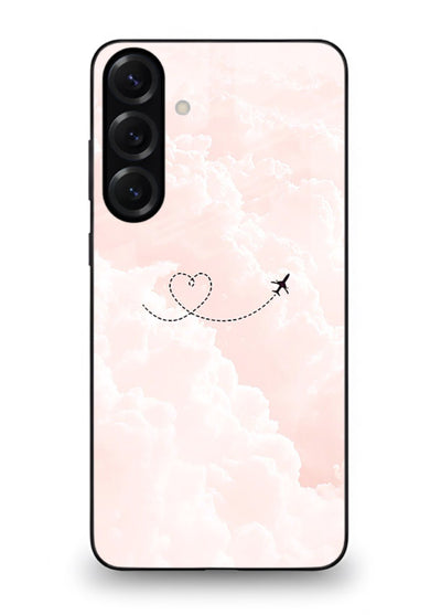 Heart Plane Clouds pink sky artwork Samsung A35 5G glass back cover