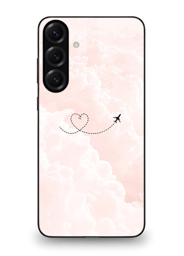 Heart Plane Clouds pink sky artwork Samsung M55 5G glass back cover