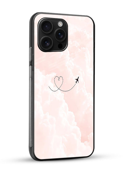 Heart Plane Clouds pink sky artwork glossy vibrant premium glass back cover - Angle Side