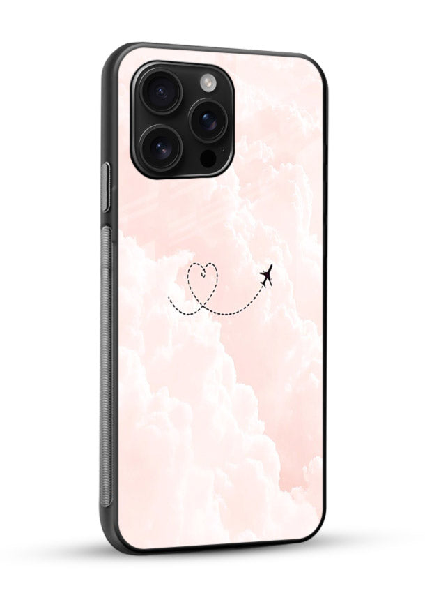 Heart Plane Clouds pink sky artwork glossy vibrant premium glass back cover - Angle Side