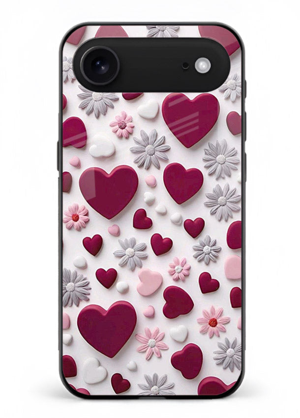 Heart and blossom artwork on iphone 18 air glass back cover with cute romantic detailing.