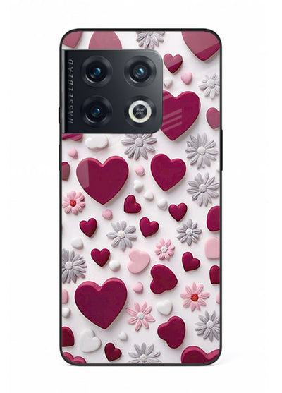 Heart and blossom artwork on OnePlus 10 Pro glass back cover with cute romantic detailing.