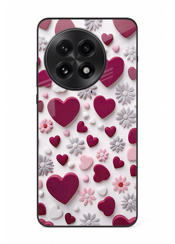 Heart and blossom artwork on OnePlus 13 glass back cover with cute romantic detailing.