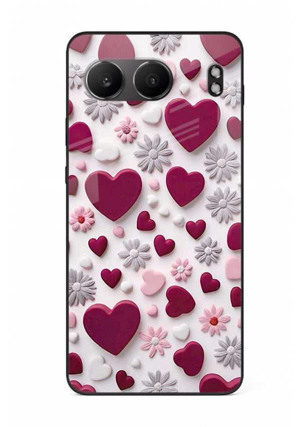 Heart and blossom artwork on OnePlus Nord 4 glass back cover with cute romantic detailing.