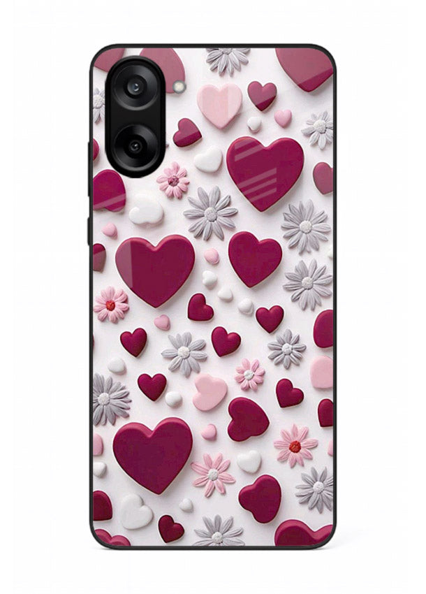 Heart and blossom artwork on OnePlus Nord CE5 glass back cover with cute romantic detailing.