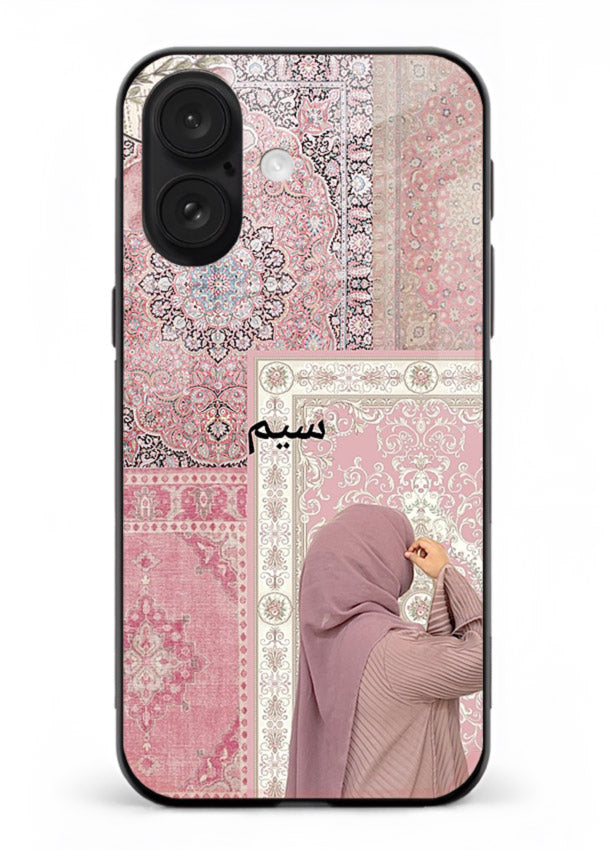 Hijab portrait artwork printed on tempered glass iPhone 16 back cover