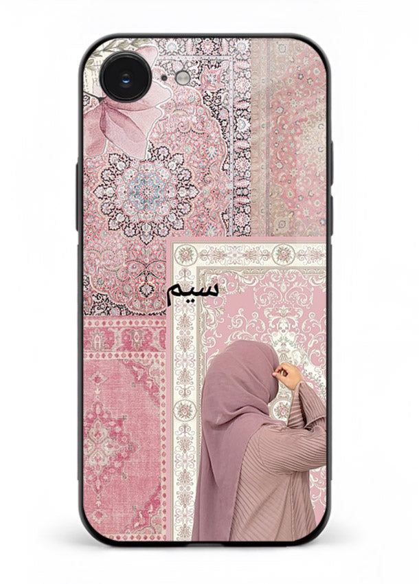 Hijab portrait artwork printed on tempered glass iPhone 16E back cover