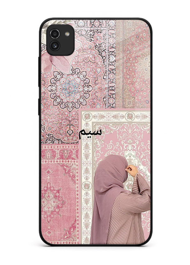 Hijab portrait artwork printed on tempered glass Samsung A03 back cover