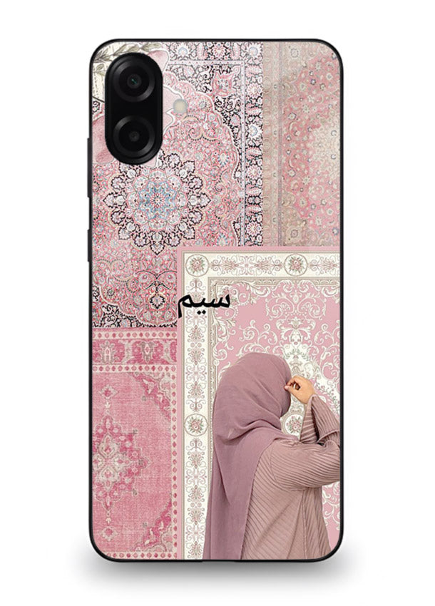 Hijab portrait artwork printed on tempered glass Samsung A06 5G back cover