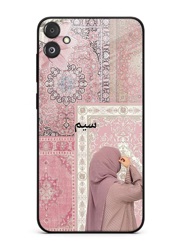 Hijab portrait artwork printed on tempered glass Samsung F05 5G back cover