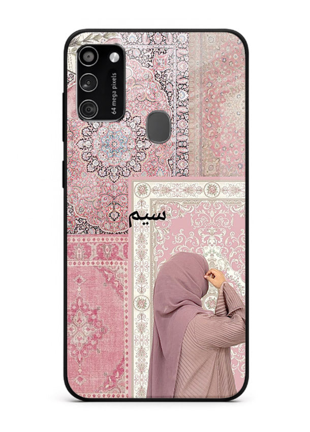 Hijab portrait artwork printed on tempered glass Samsung M21 back cover