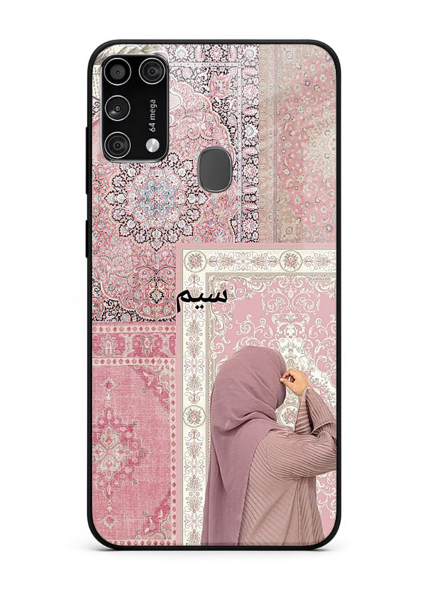 Hijab portrait artwork printed on tempered glass Samsung M31 Prime back cover