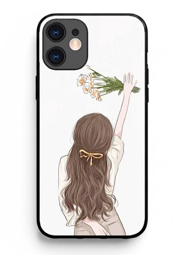 Minimal sketch quote printed on iphone 12 mini glass back cover with calm tones.
