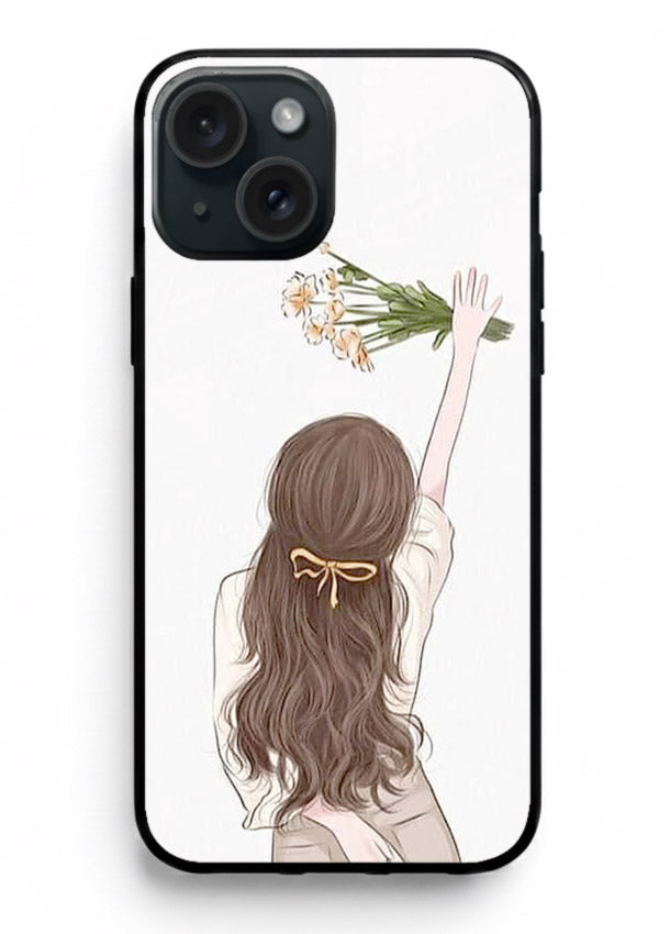 Minimal sketch quote printed on iphone 15 plus glass back cover with calm tones.