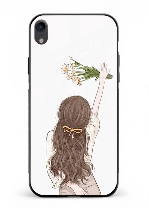 Minimal sketch quote printed on iphone xr glass back cover with calm tones.