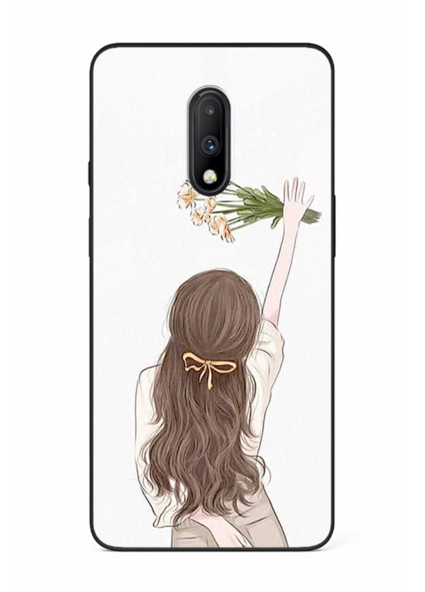 Minimal sketch quote printed on OnePlus 7 glass back cover with calm tones.