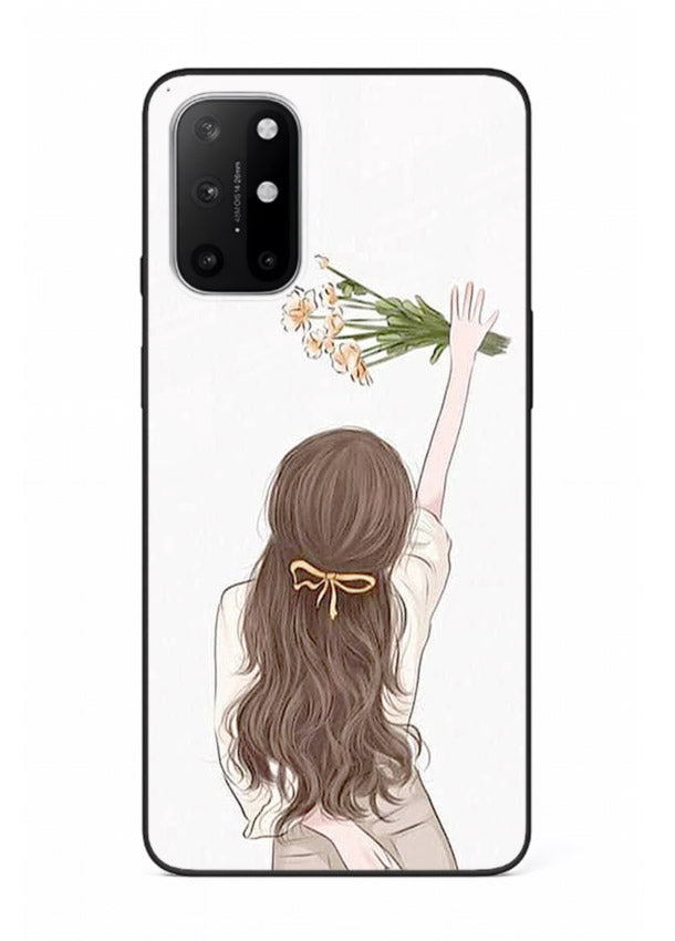 Minimal sketch quote printed on OnePlus 8T glass back cover with calm tones.