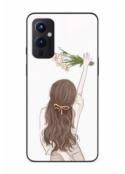 Minimal sketch quote printed on OnePlus 9 Pro glass back cover with calm tones.