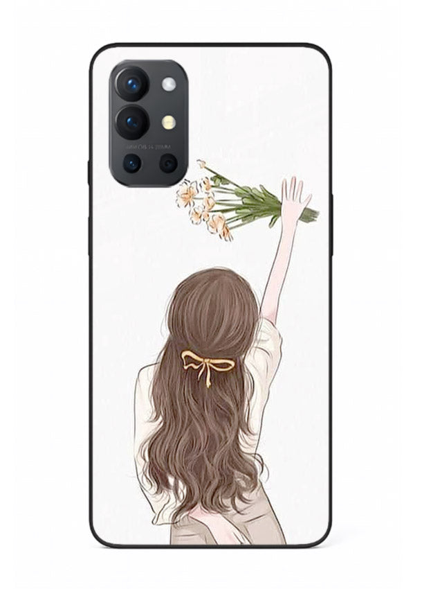 Minimal sketch quote printed on OnePlus 9R glass back cover with calm tones.