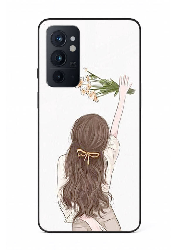 Minimal sketch quote printed on OnePlus 9RT glass back cover with calm tones.