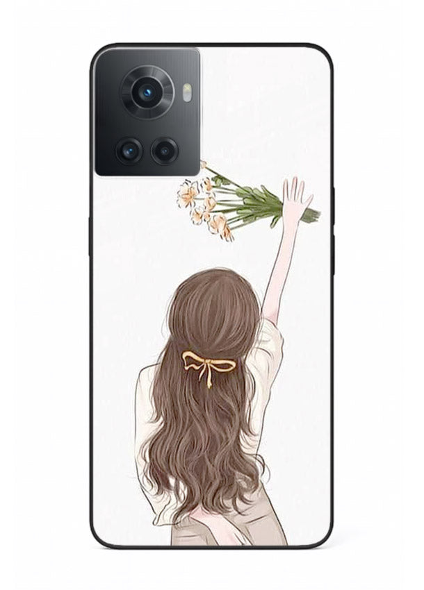 Minimal sketch quote printed on OnePlus 10R glass back cover with calm tones.