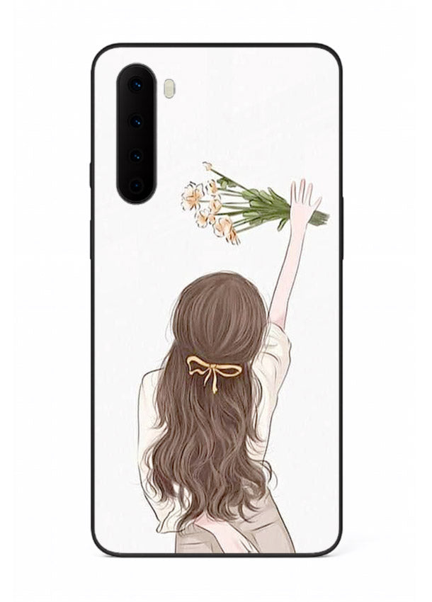 Minimal sketch quote printed on OnePlus Nord glass back cover with calm tones.