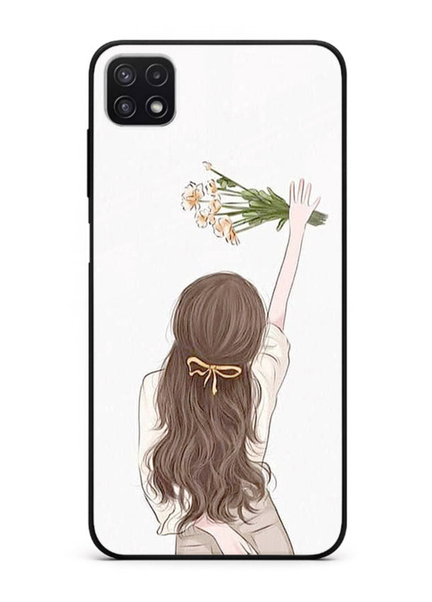 Minimal sketch quote printed on Samsung A22 5G glass back cover with calm tones.
