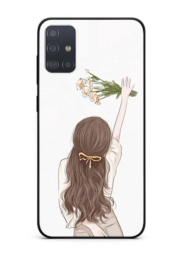 Minimal sketch quote printed on Samsung A51 glass back cover with calm tones.