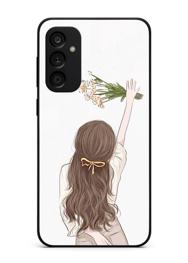 Minimal sketch quote printed on Samsung A34 5G glass back cover with calm tones.