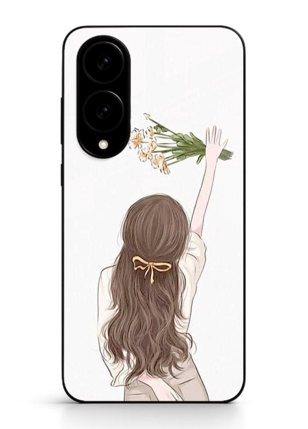 Minimal sketch quote printed on Samsung S25 Edge glass back cover with calm tones.