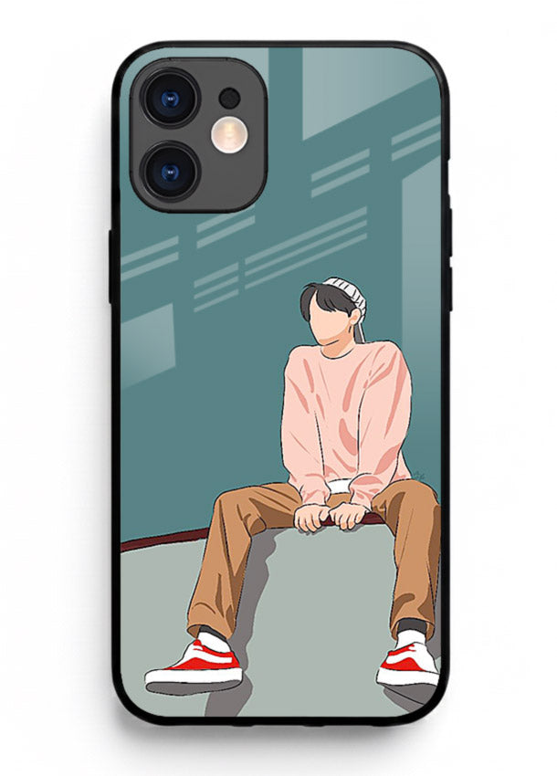 Hoodie Boy Sitting aesthetic artwork iphone 11 glass back cover