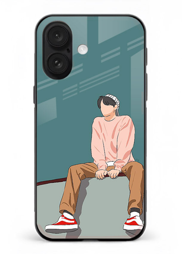 Hoodie Boy Sitting aesthetic artwork iphone 17 glass back cover
