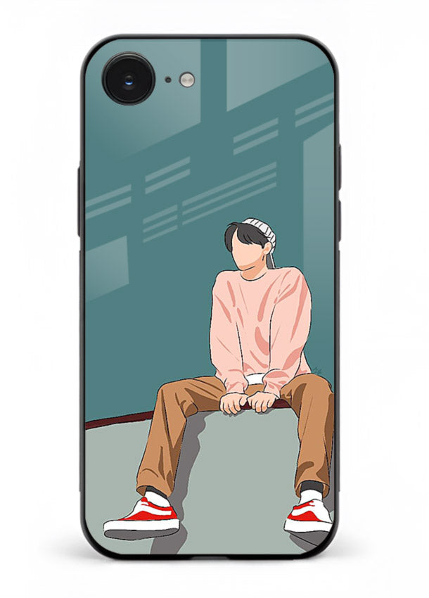 Hoodie Boy Sitting aesthetic artwork iphone 16e glass back cover