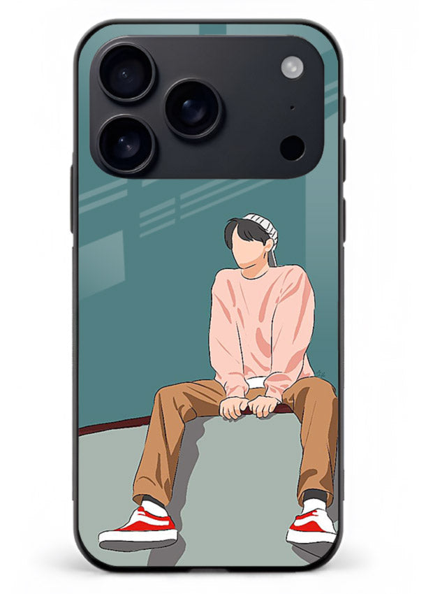 Hoodie Boy Sitting aesthetic artwork iphone 17 pro max glass back cover