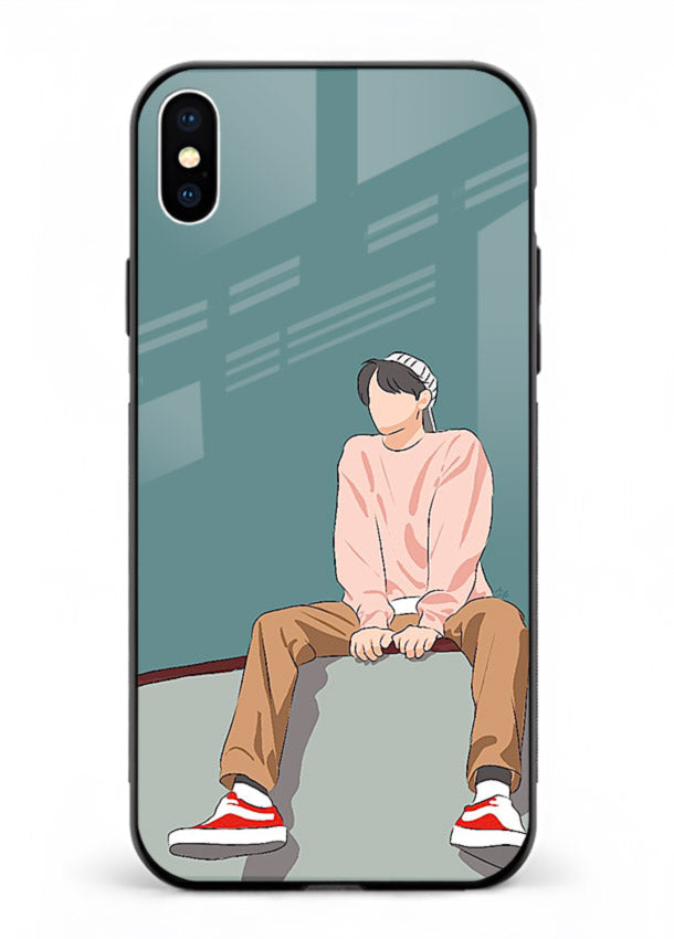 Hoodie Boy Sitting aesthetic artwork iphone xs max glass back cover