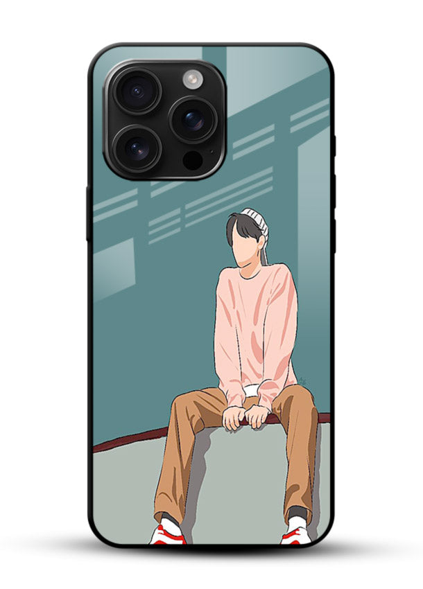 Hoodie Boy Sitting aesthetic artwork glossy vibrant premium glass back cover - Angle Front