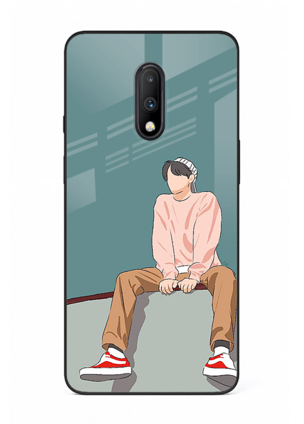 Hoodie Boy Sitting aesthetic artwork OnePlus 7 glass back cover
