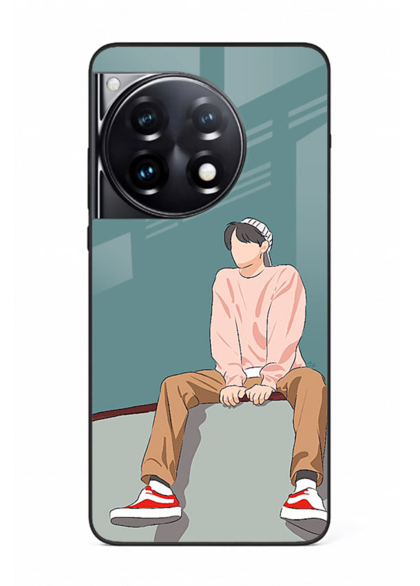 Hoodie Boy Sitting aesthetic artwork OnePlus 12R glass back cover