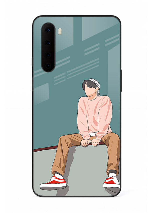 Hoodie Boy Sitting aesthetic artwork OnePlus Nord glass back cover