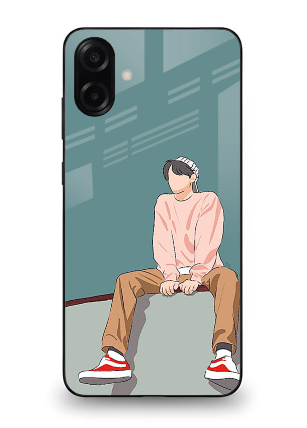 Hoodie Boy Sitting aesthetic artwork Samsung A07 4G glass back cover
