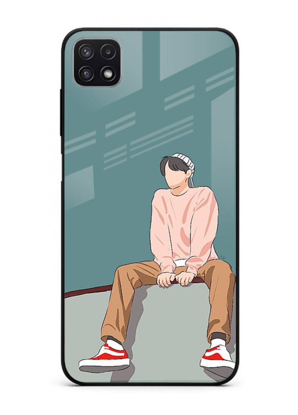 Hoodie Boy Sitting aesthetic artwork Samsung A22 5G glass back cover