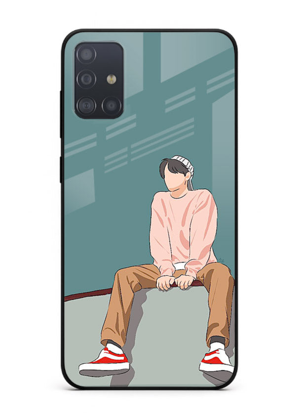 Hoodie Boy Sitting aesthetic artwork Samsung A51 glass back cover
