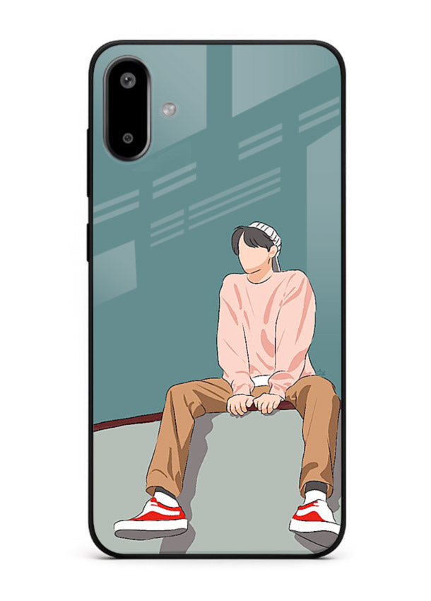 Hoodie Boy Sitting aesthetic artwork Samsung F06 5G glass back cover