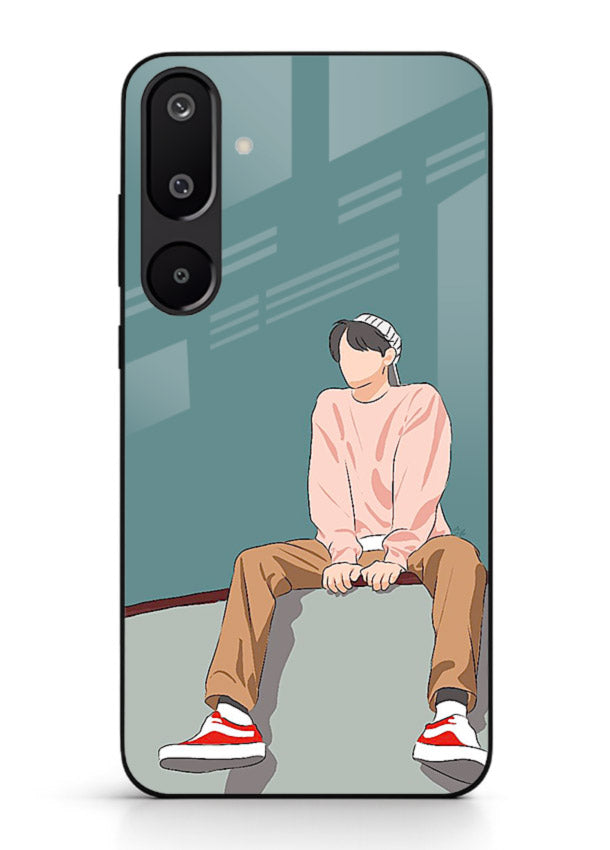 Hoodie Boy Sitting aesthetic artwork Samsung F16 5G glass back cover