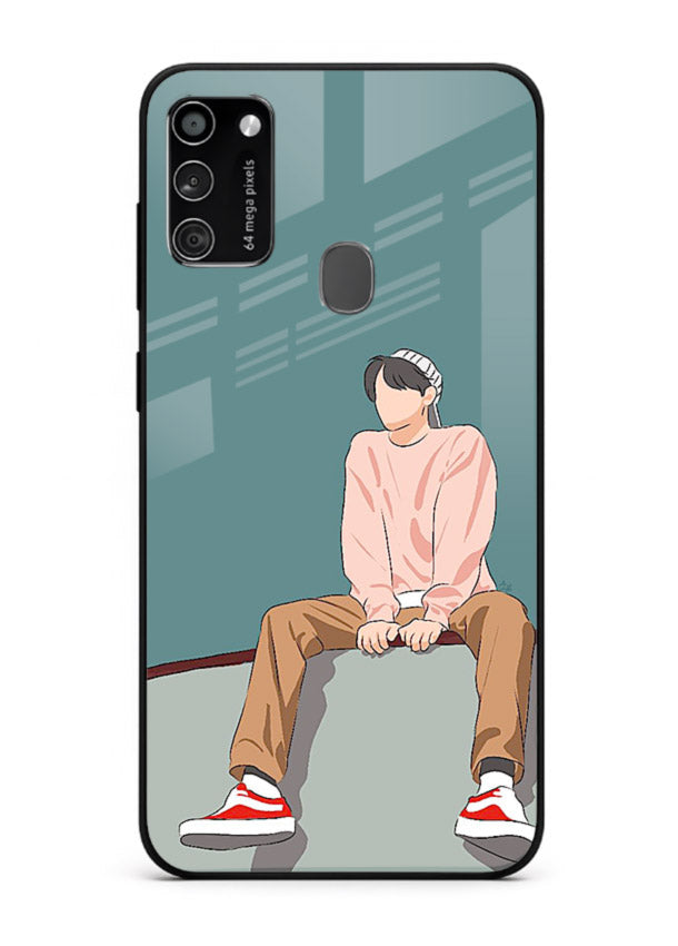 Hoodie Boy Sitting aesthetic artwork Samsung M30s glass back cover